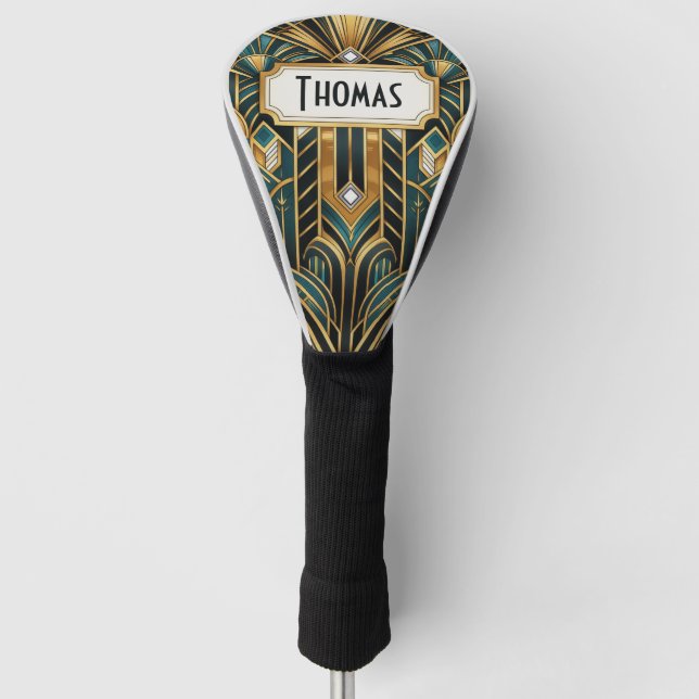 Personalised Art Deco Style Golf Head Cover (Front)