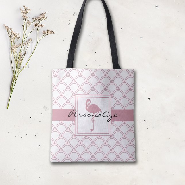 Personalised Art Deco Wave Patten Pink Flamingo Tote Bag (Creator Uploaded)