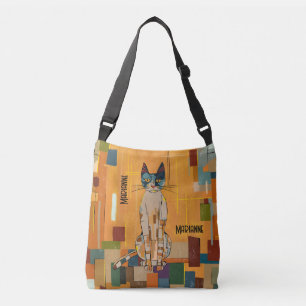 Personalised Art Nouveau Klimt-inspired Gold Cat Crossbody Bag