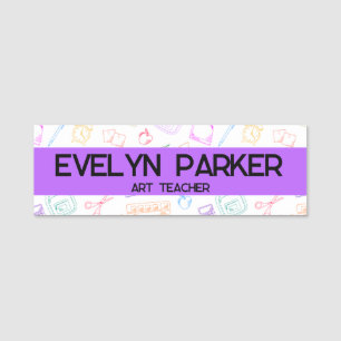 Personalised Art Teacher with Colourful School Ico Name Tag