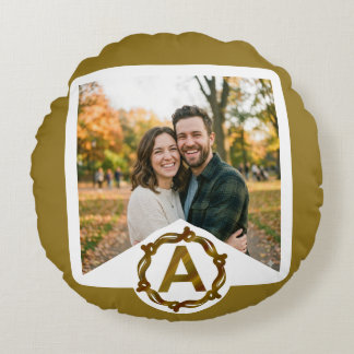 Personalised Artisan Monogram A | Wood Frame Round Cushion