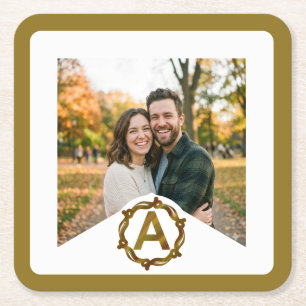 Personalised Artisan Monogram A   Wood Frame Square Paper Coaster