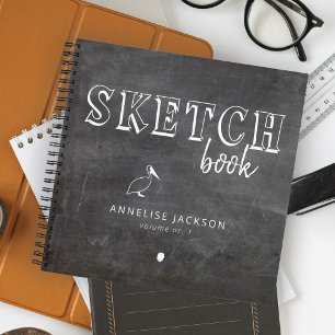 Personalised artist name sketchbook black white notebook