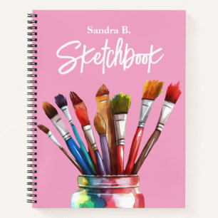Personalised Artist Paintbrush Pink Sketchbook Notebook