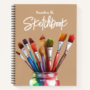 Personalised Artist Paintbrush Tan Sketchbook Notebook