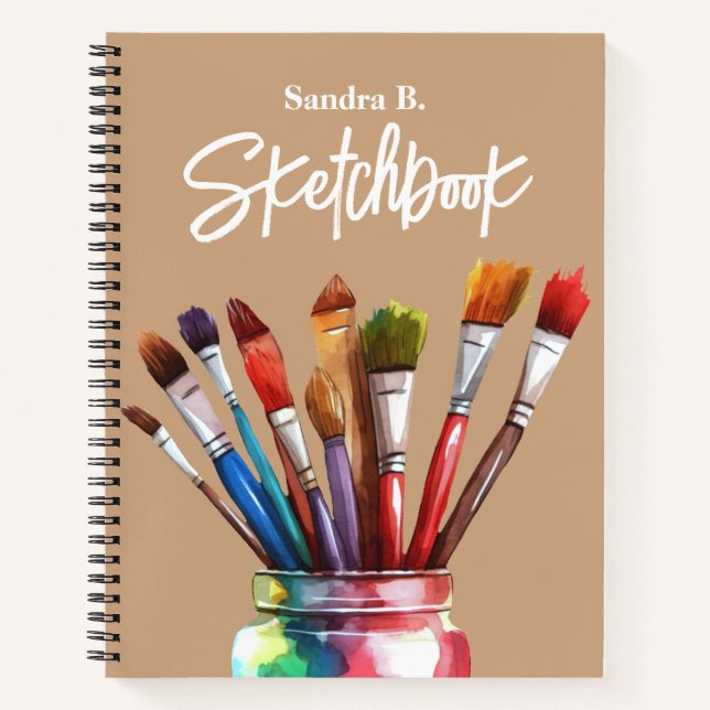 Personalised Artist Paintbrush Tan Sketchbook Notebook (Front)