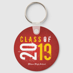 Personalised Artistic Red and Yellow Class of 2019 Key Ring