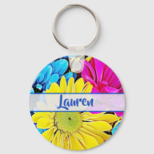 Personalised Artsy Floral Daisy Name Keychain