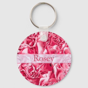 Personalised Artsy Pink Rose Name Keychain