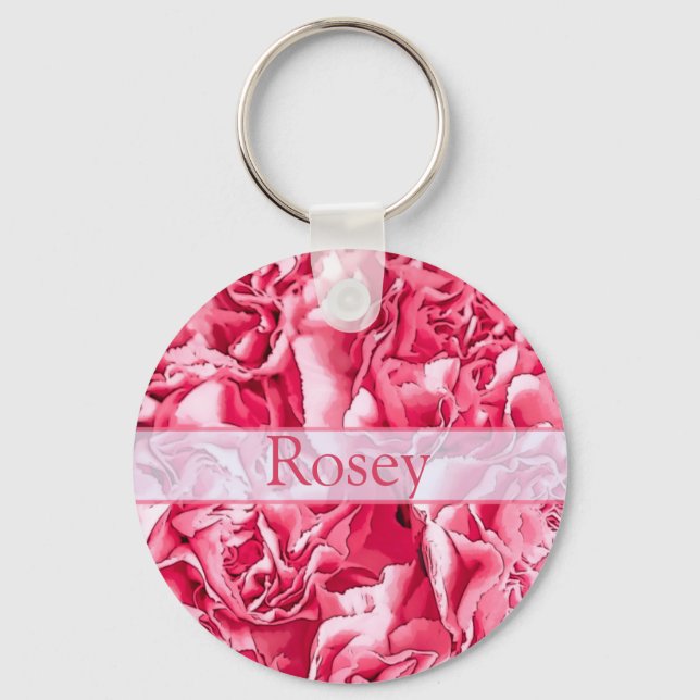 Personalised Artsy Pink Rose Name Keychain (Front)