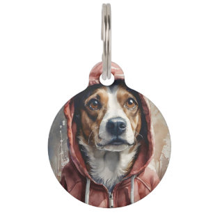 Personalised Artwork Brown and White Dog Hoodie Pet Tag
