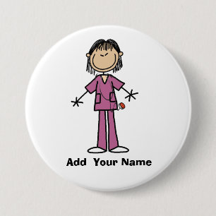 Personalised Asian Stick Figure Nurse Button