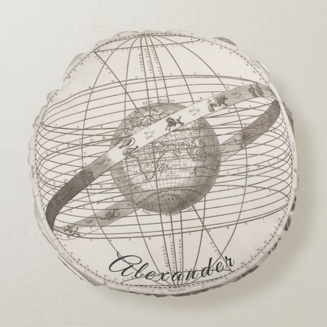 Personalised Astrological Sky Nautical Vintage Map Round Cushion (Front)