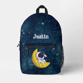 Personalised Astronaut on Moon with Rocket Printed Backpack