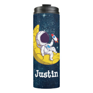 Personalised Astronaut on Moon with Rocket Thermal Tumbler