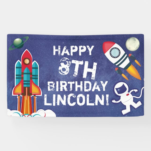 Personalised Astronaut Outer Space Happy Birthday Banner (Horizontal)