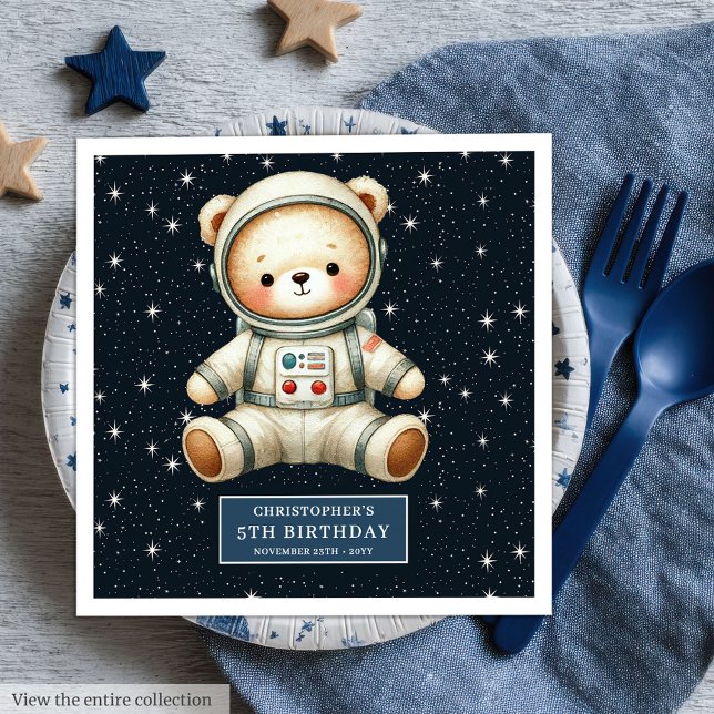 Personalised Astronaut Teddy Napkins Baby Shower B (Personalized Astronaut Teddy Napkins Baby Shower Boy)