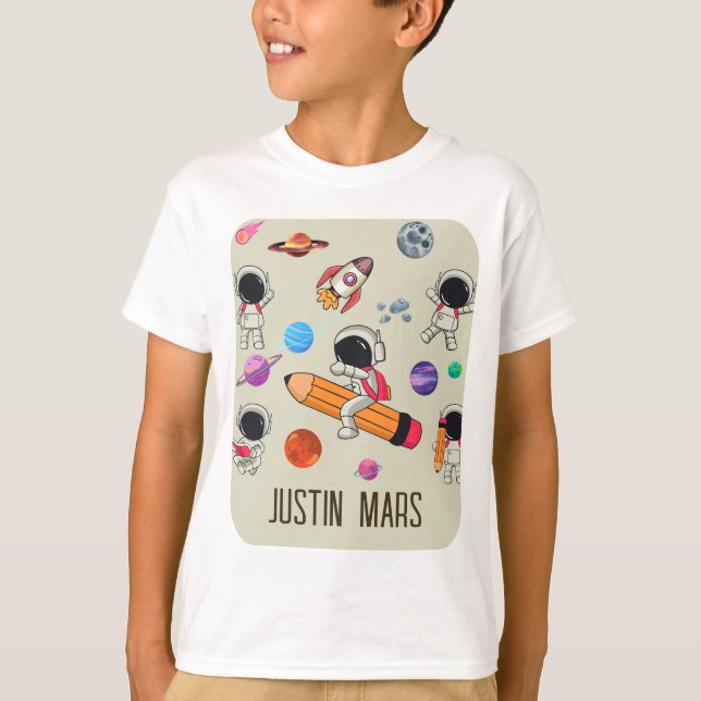 Personalised Astronauts and Planets Back to School T-Shirt (Front)