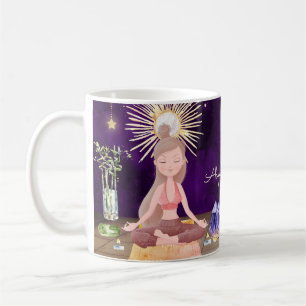 Personalised At Peace Yoga Girl and Crystals Coffee Mug