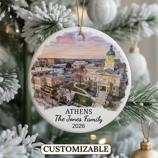 Personalised Athens Ornament, Custom Georgia Ceramic Tree Decoration (Creator Uploaded)