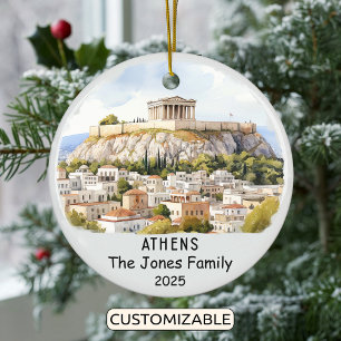 Personalised Athens Ornament, Greece Ceramic Tree Decoration