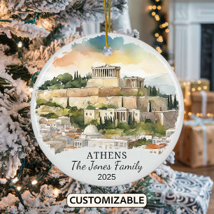 Personalised Athens Ornament, Greece Gift Ceramic Tree Decoration