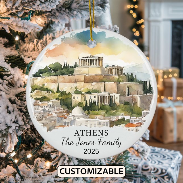 Personalised Athens Ornament, Greece Gift Ceramic Tree Decoration (Creator Uploaded)