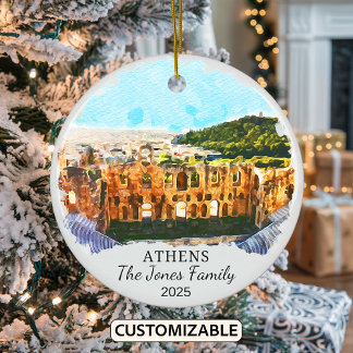 Personalised Athens Ornament, Greece Gift Ceramic Tree Decoration