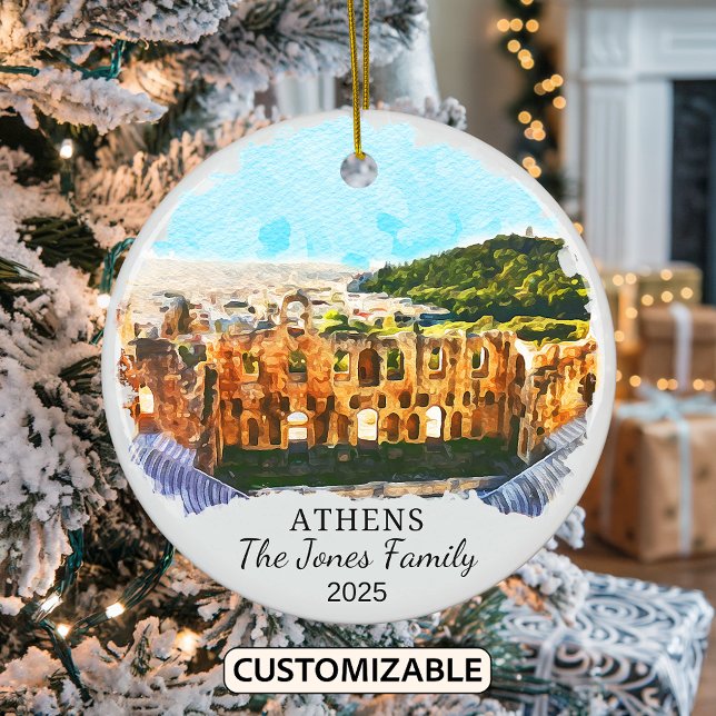 Personalised Athens Ornament, Greece Gift Ceramic Tree Decoration (Creator Uploaded)