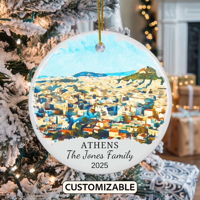 Personalised Athens Ornament, Greece Gift Ceramic Tree Decoration (Creator Uploaded)