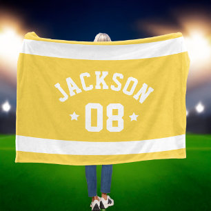 Personalised Athlete Name and Number Yellow Fleece Blanket