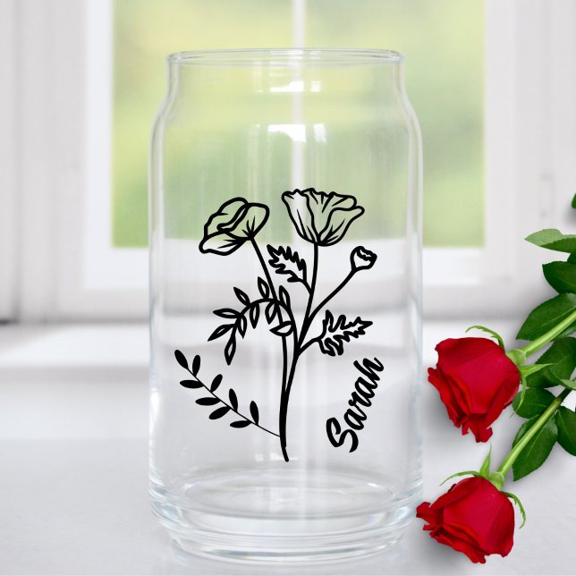 Personalised August Birth Month Flower Poppy Can Glass (Creator Uploaded)