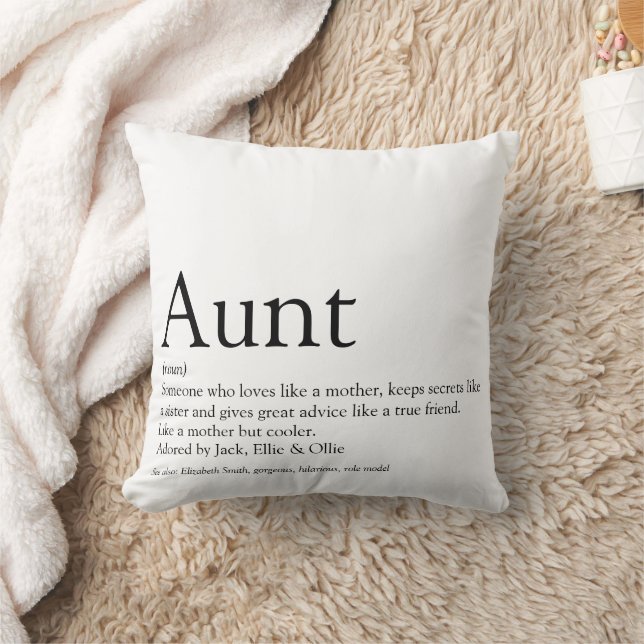 Personalised Aunt Definition Quote Black and White Cushion (Blanket)