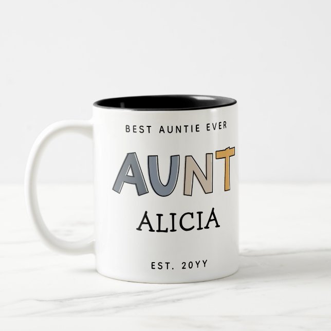 Personalised Aunt Gift Best Auntie Ever Cute Two-Tone Coffee Mug (Left)