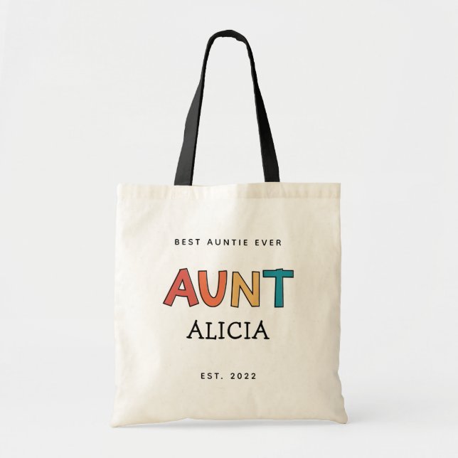 Personalised Aunt Retro Gift Best Auntie Ever Cute Tote Bag (Front)