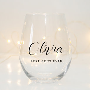 Personalised Aunt Script Monogram Stemless Wine Glass
