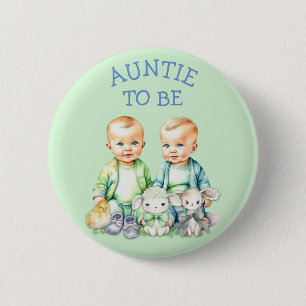 Personalised Auntie to be Twins Baby Shower   6 Cm Round Badge