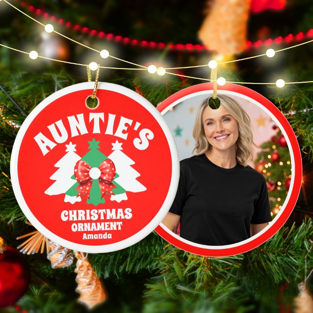 Personalised Auntie's Photo Christmas Tree Ceramic Tree Decoration (Creator Uploaded)