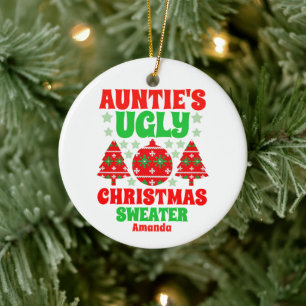 Personalised Auntie's Photo Ugly Sweater Christmas Ceramic Tree Decoration