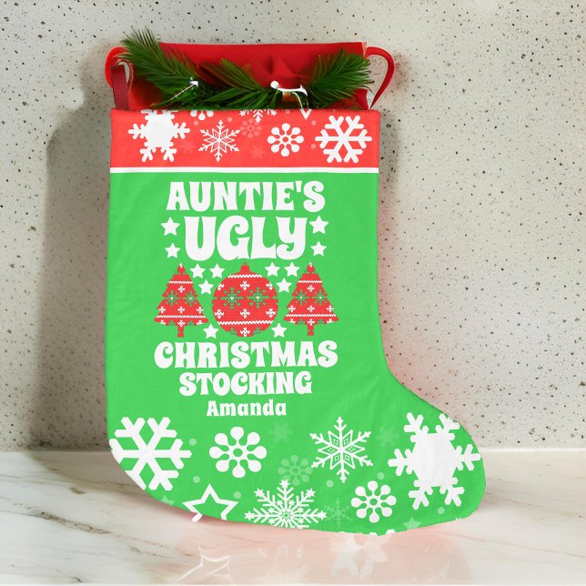 Personalised Auntie's Ugly Christmas Sweater Large Christmas Stocking (Creator Uploaded)
