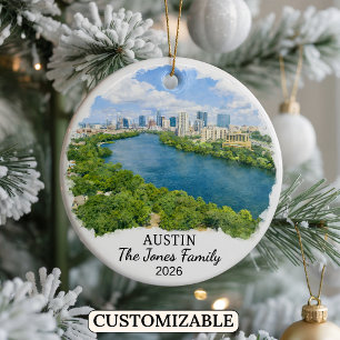 Personalised Austin Ornament, Custom Texas Ceramic Tree Decoration