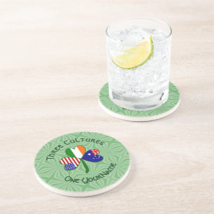 Personalised Australia Ireland USA Shamrock Coaster