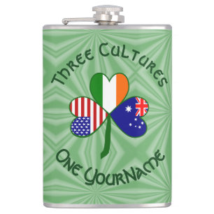 Personalised Australia Ireland USA Shamrock Large Hip Flask