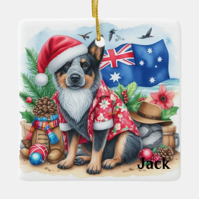 Personalised Australian Cattle Dog Christmas  Ceramic Ornament (Front)