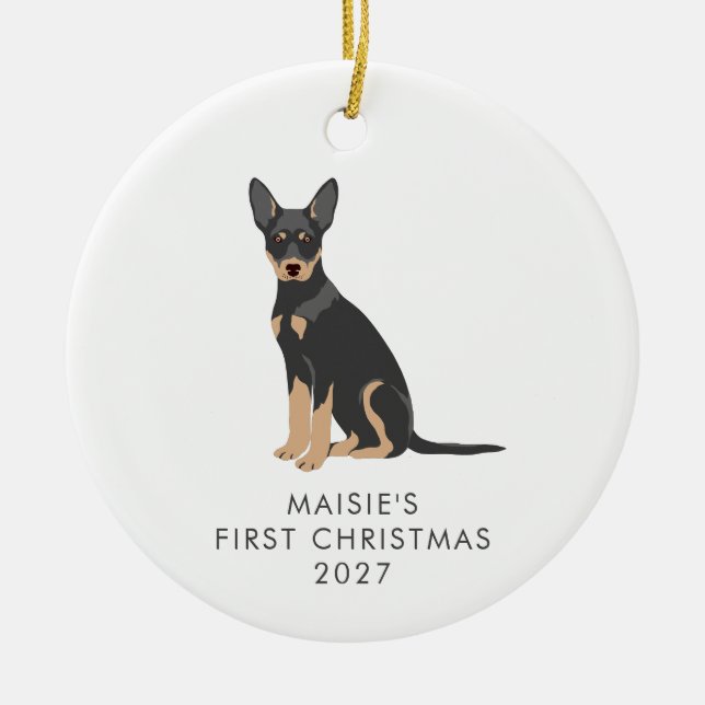 Personalised Australian Kelpie Dog First Christmas Ceramic Tree Decoration (Front)