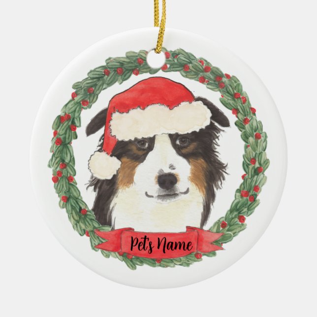 Personalised Australian Shepherd Ceramic Tree Decoration (Front)