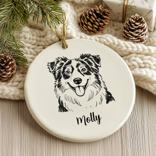 Personalised Australian Shepherd Dog Christmas Ceramic Tree Decoration