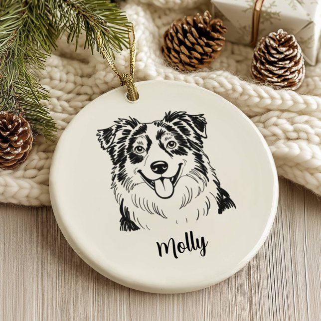 Personalised Australian Shepherd Dog Christmas Ceramic Tree Decoration (Creator Uploaded)