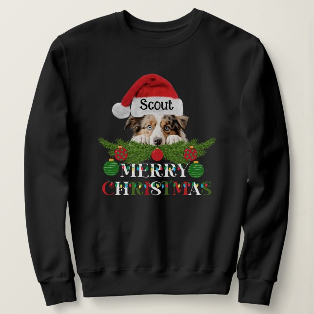 Personalised Australian Shepherd Merry Christmas Sweatshirt (Design Front)