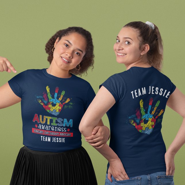 Personalised Autism Awareness Educate Advocate Tri-Blend Shirt (Autism Awareness Support Matching Team T-Shirt)